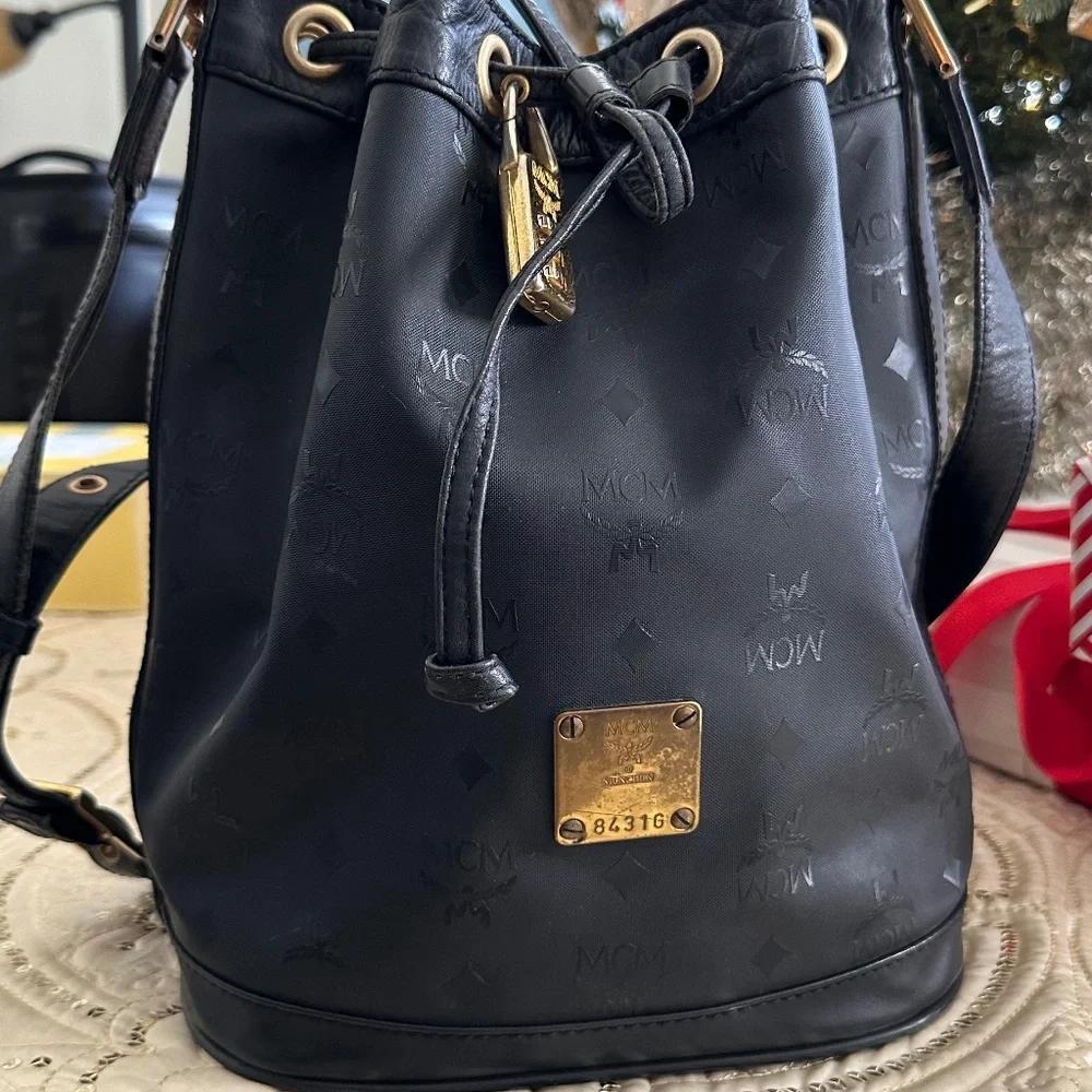 Vintage MCM Black Canvas/Leather Bucket Bag - Picture 3 of 16